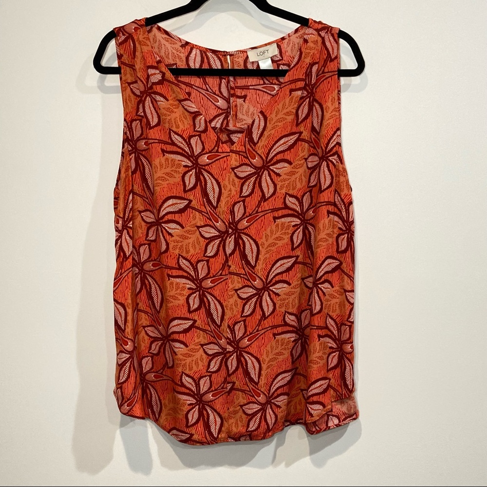 Loft Outlet Orange, Red & Pink Floral Sleeveless Top Size XL